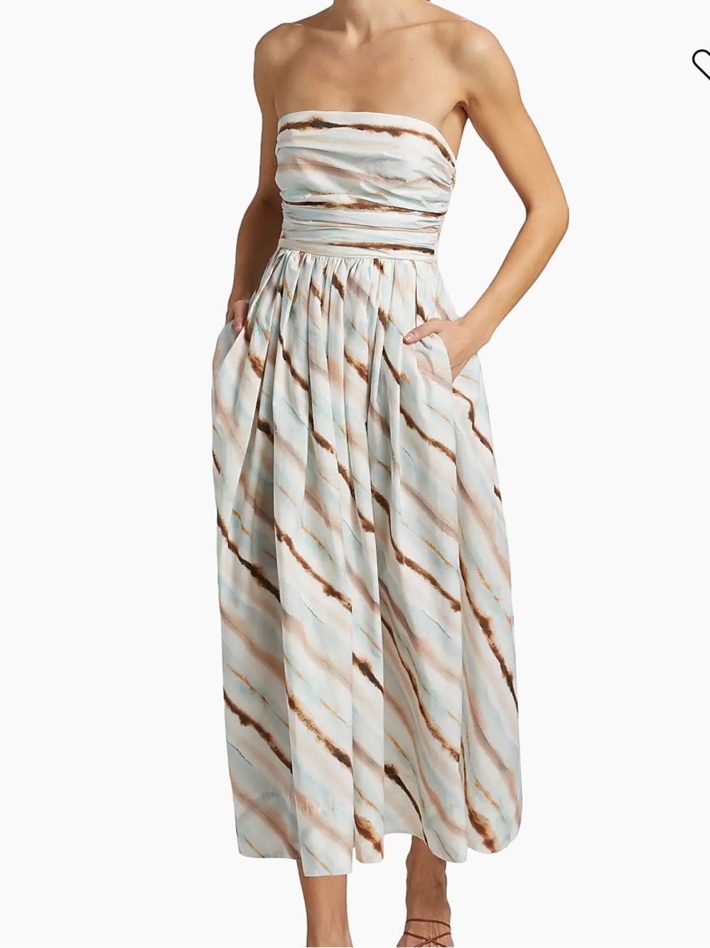 A.L.C. NWT tara cotton watercolor striped strapless ruched midi dress sz 14